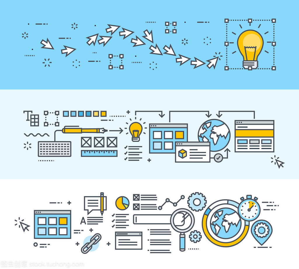 細線平面設計創(chuàng)作 從宏大構思到網(wǎng)站與應用開發(fā)及SEO橫幅設計